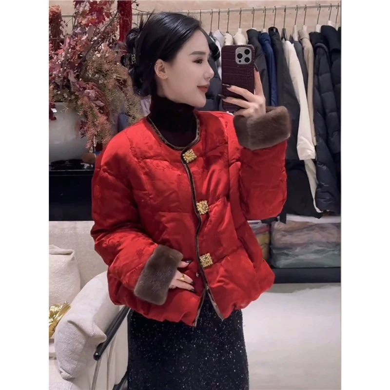 2980 новый китайский стиль красный хлопчатобумажный пиджак женский новый взрывной зимний премиум-стиль