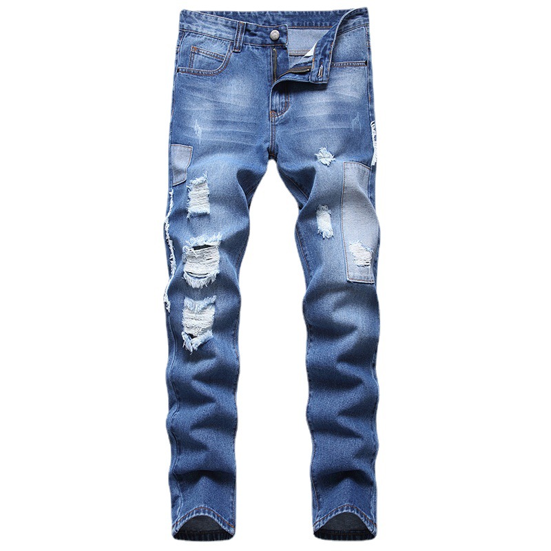 Neue Distressed-Jeans für Herren, modische und lässige Jeanshose mit geradem Bein_voghion.com