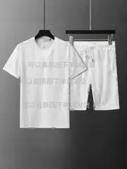 25 New Flocking DL Full Print Interior Velcro Short-sleeved T-shirt Trendy Jacquard Loose Casual Shorts Men's and Women's suit