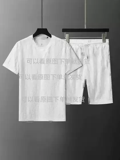 25 New Flocking DL Full Print Interior Velcro Short-sleeved T-shirt Trendy Jacquard Loose Casual Shorts Men's and Women's suit