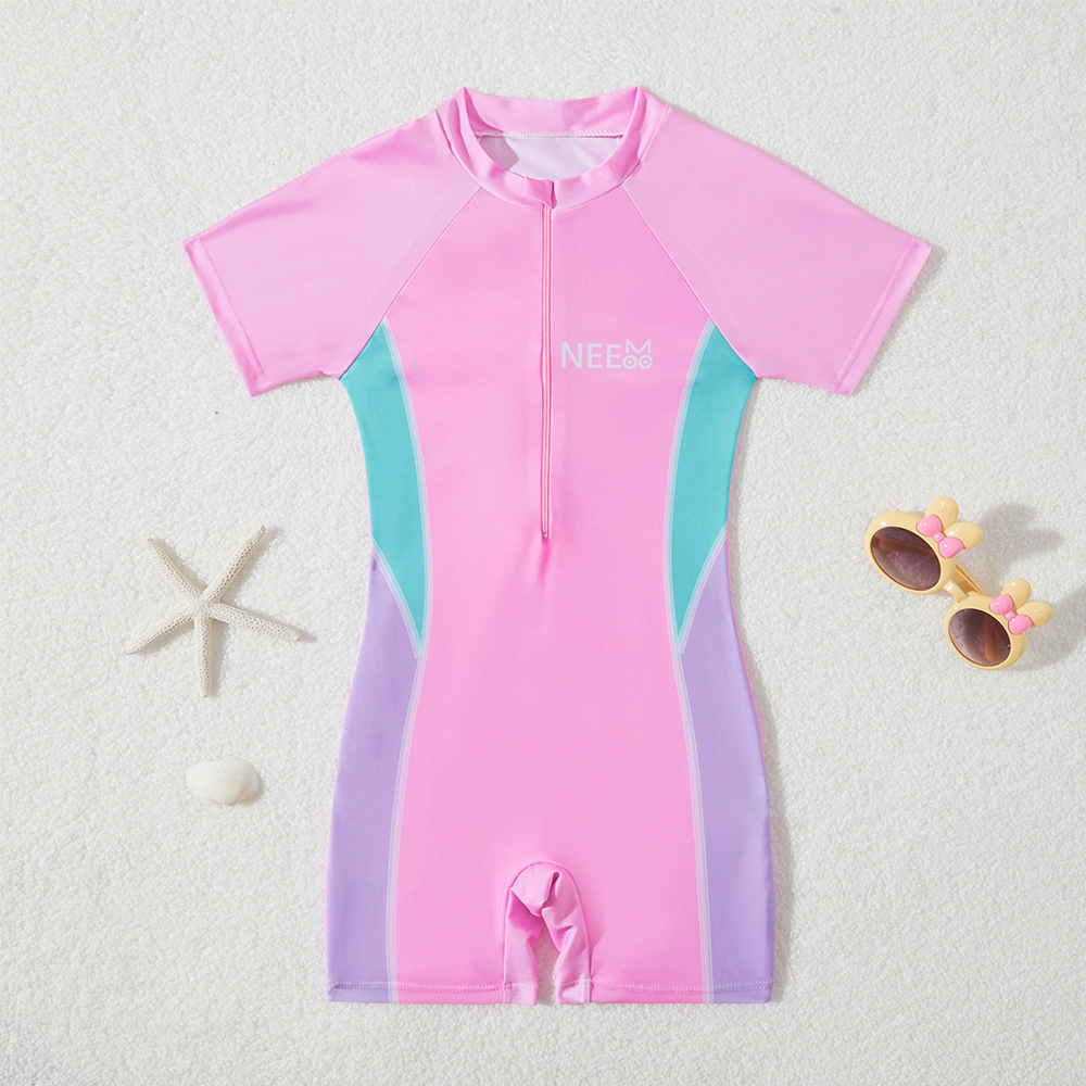 (Cross-border trading), children's swimwear, cartoon overall, sun protection, with short sleeve 4
