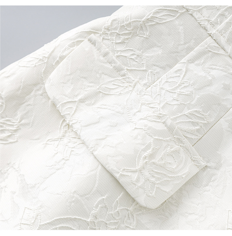 Váy liền tay phồng cổ vuông jacquard nổi họa tiết ngọc trai phong cách tiểu thư — Màu be chi tiết 14