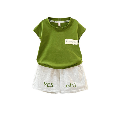Children's Backless Top Set for Boys Summer Thin Pure Color 2024 New Style Cool Boy Sleeveless Clothing Casual Sports