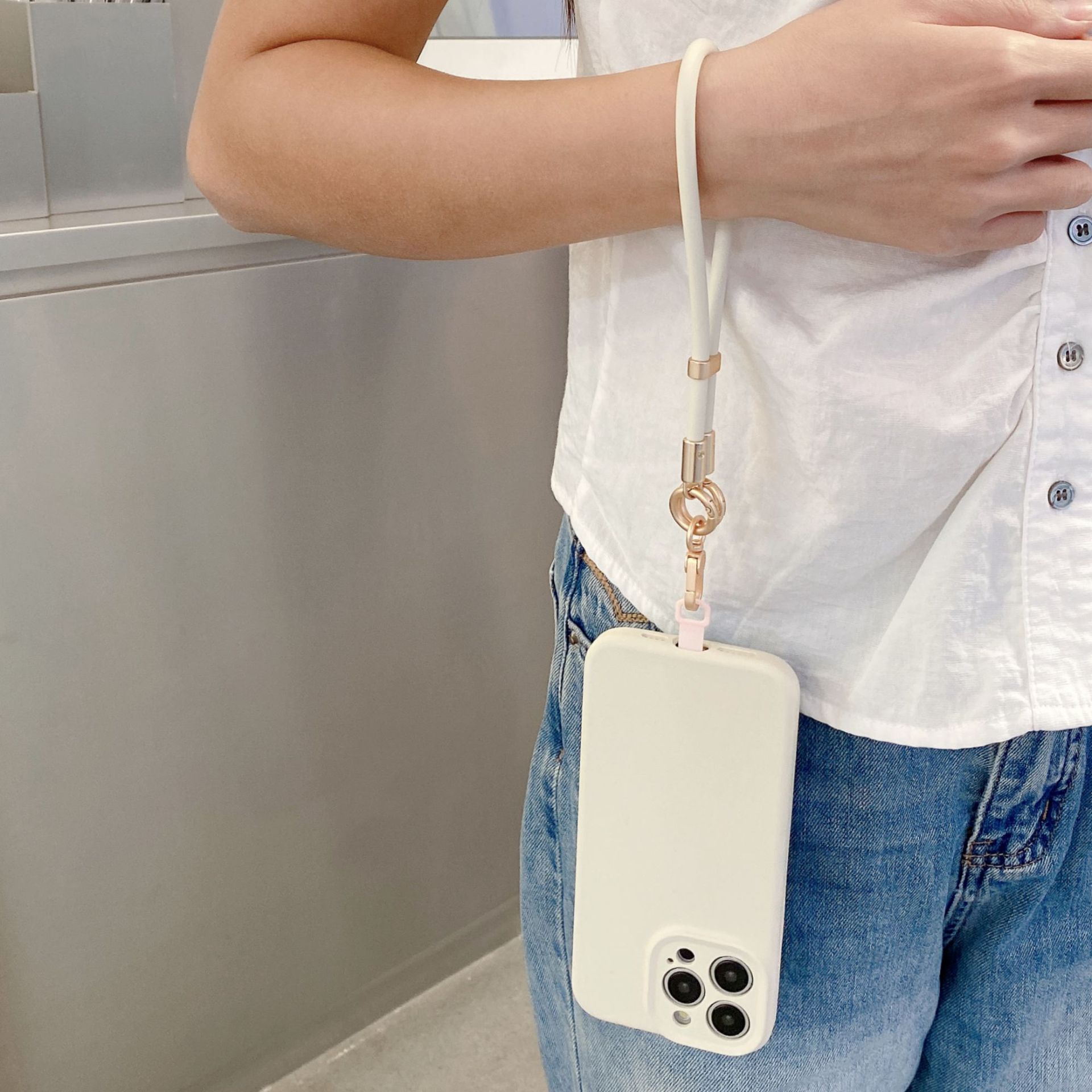 Silicona líquida cordón corto para teléfono móvil junta pulsera corta funda para teléfono móvil anti-pérdida para exteriores cadena de muñeca cuerda corta