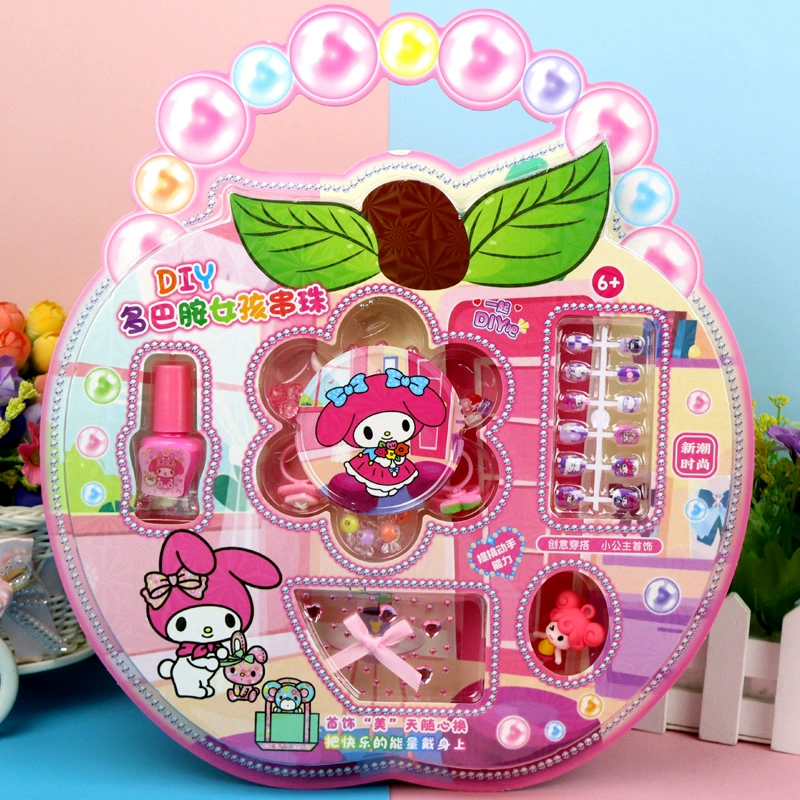 Детские наклейки для ногтей с мультяшными персонажами Sanrio Kuromi Melody Ring, набор для маникюра с бусинами и игрушками