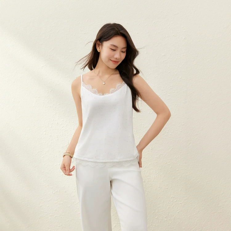 [Элегантный кружевной вырез, милый жилет на подтяжках] Тонкая женская одежда больших размеров, толстая мм 2025, летний новый стиль