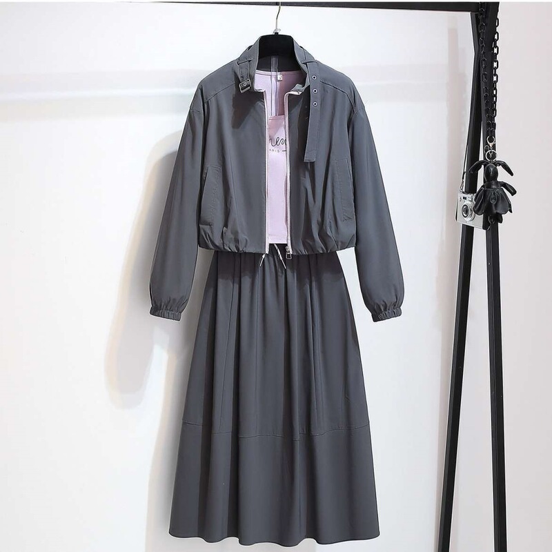 Casual Sports Gray Jacket, Suspender Skirt, Women's Three-Piece Set, Early Spring New Dress
