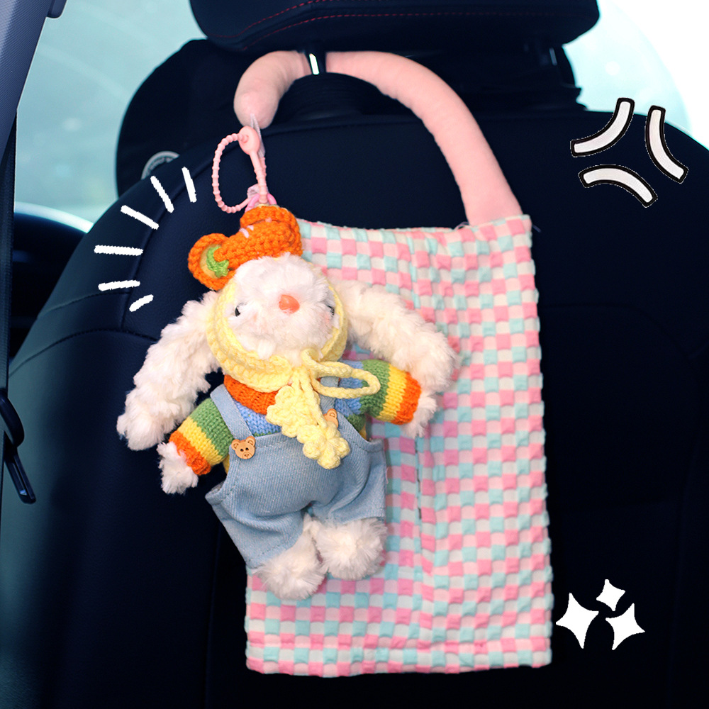 Lindo conejo, toalla de papel de coche, bolsa colgante, caja de cartón para coche, asiento interior, almacenamiento 2025, nueva muñeca colgante image 3