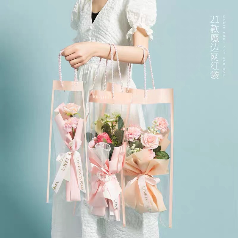 New Valentine's Day Frayed Internet Celebrity Bag Transparent Handbag Bag Bouquet Floral Gift Bag Window Flower Waterproof Bag New Valentine's Day Frayed Internet Celebrity Bag Transparent Handbag Bag Bouquet Floral Gift Bag Window Flower Waterproof Bag