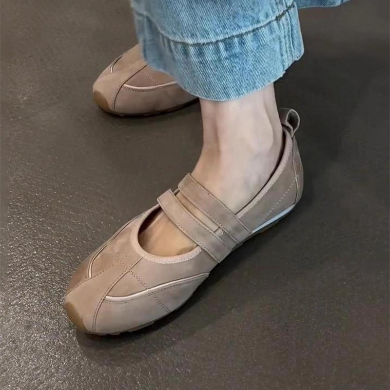 牛皮版~内增高休闲运动玛丽珍鞋女复古魔术贴浅口德训鞋芭蕾单鞋|undefined