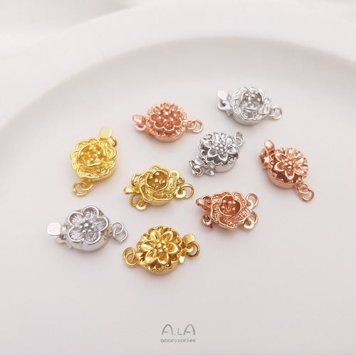 Color-preserving 18K white gold rose flower insert buckle pearl jewelry finishing buckle diy bracelet necklace accessories