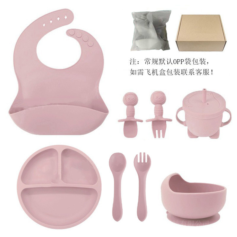 クロスボーダーベビーシリコンディナープレート10点セットベビーシリコン吸盤子供用シリコン食器フードボウルシリコンスプーン|undefined