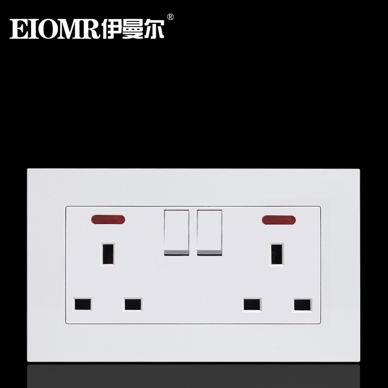 146型3A方脚英标孖位英式国际插座面板英式双联三孔电源插座暗装|ru
