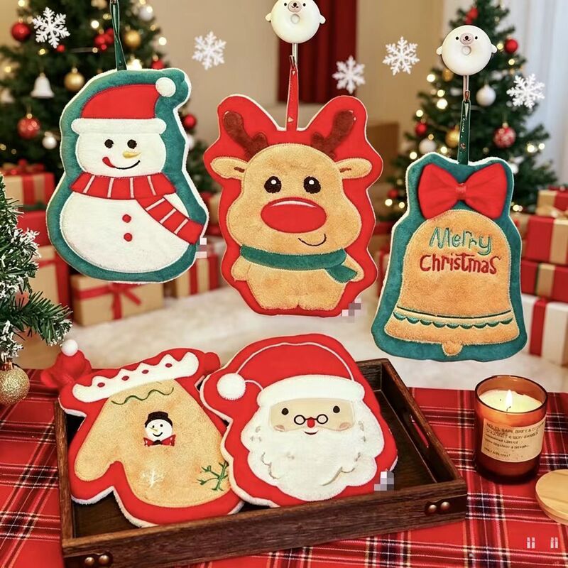 New Christmas Square Hand Towel, Hanging Type, for Children and Adults, Quick-Drying Coral Fleece Hand Towel for Bathroom and Kitchen