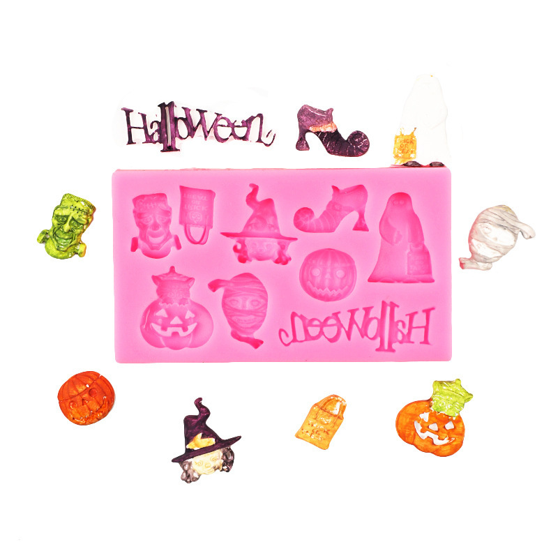 Tema de Halloween feliz HALLWEEN carta fantasma momia calabaza luz molde silicona DIY para hornear