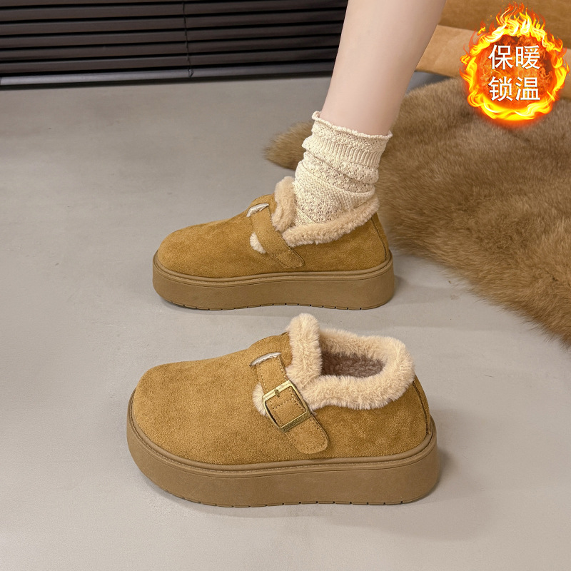Zapatos de invierno de mujer de altura aumentada 2025 nuevos zapatos de nieve de calentamiento de lana de calentamiento de un pie zapatos de algodón de calentamiento