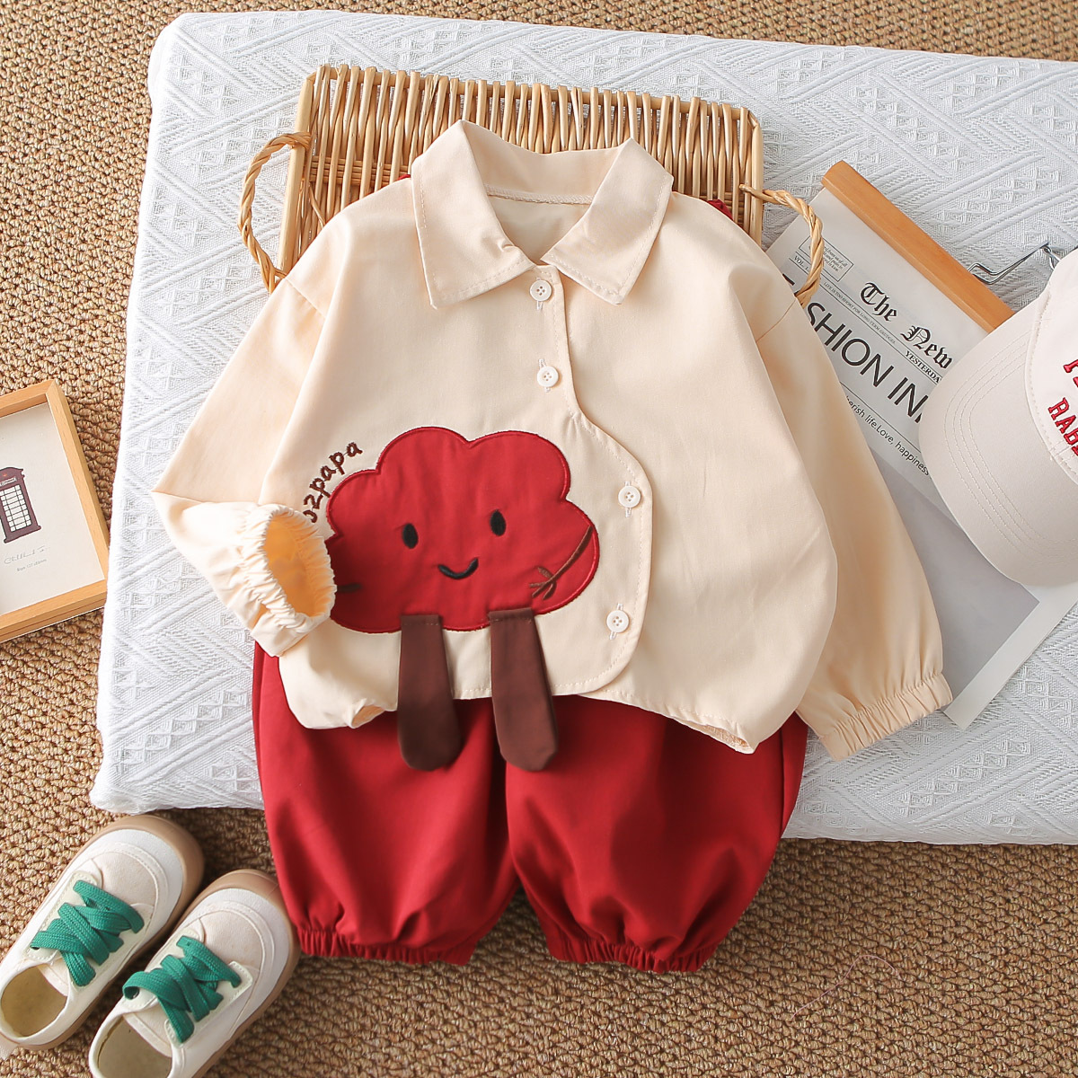 Long-sleeve, shirt, red set