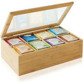 创意木质首饰盒带透明亚克力板盖木质茶包收纳盒多格精油储藏盒