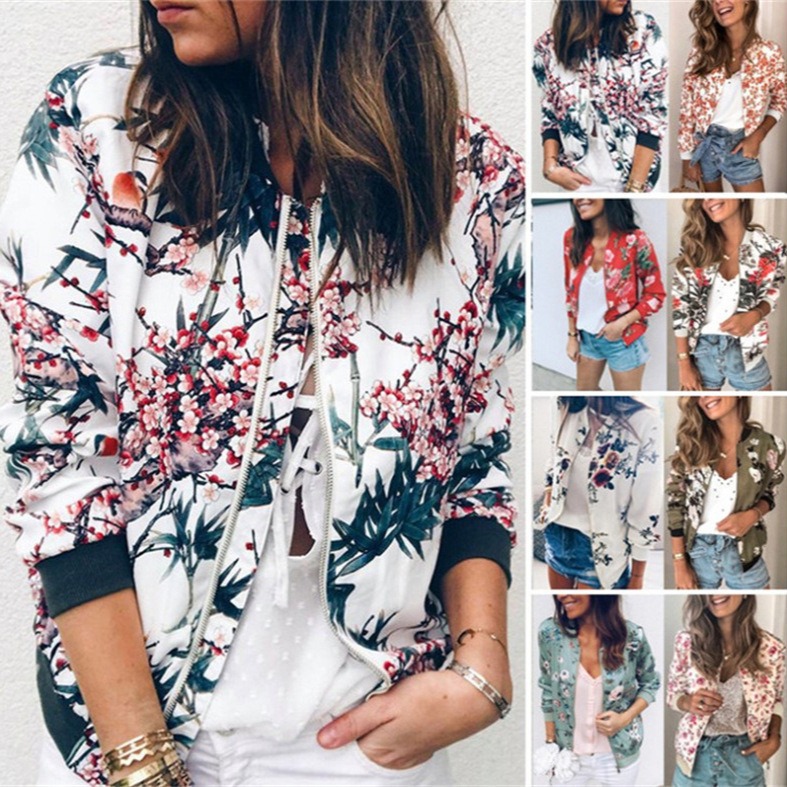 Cross-Border Exclusive Supply 2019 Hot-Selling Autumn and Winter Fashion Printed Round Neck Zipper Long-Sleeved Jacket Women's Jacket Baseball Uniform Cross-Border Exclusive Supply 2019 Hot-Selling Autumn and Winter Fashion Printed Round Neck Zipper Long-Sleeved Jacket Women's Jacket Baseball Uniform