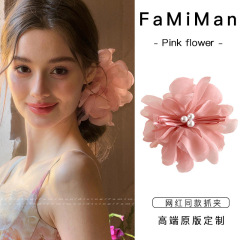 超仙雪纺花朵抓夹女2025新款高级感仿真花头花发夹后脑勺气质头饰