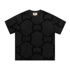 高バージョンG家25SS早春新ロゴ暗紋植毛プリント半袖男女ゆるいtシャツ対外貿易クロスボーダー
