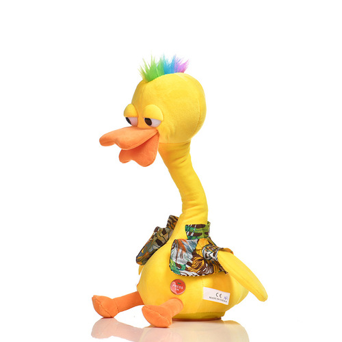 A duck with a twisted neck that can speak and learn to read, a duck with a twisted neck that lights up, dances, sings, and learns to speak, an Internet celebrity toy with a twisted neck, a duck doll.