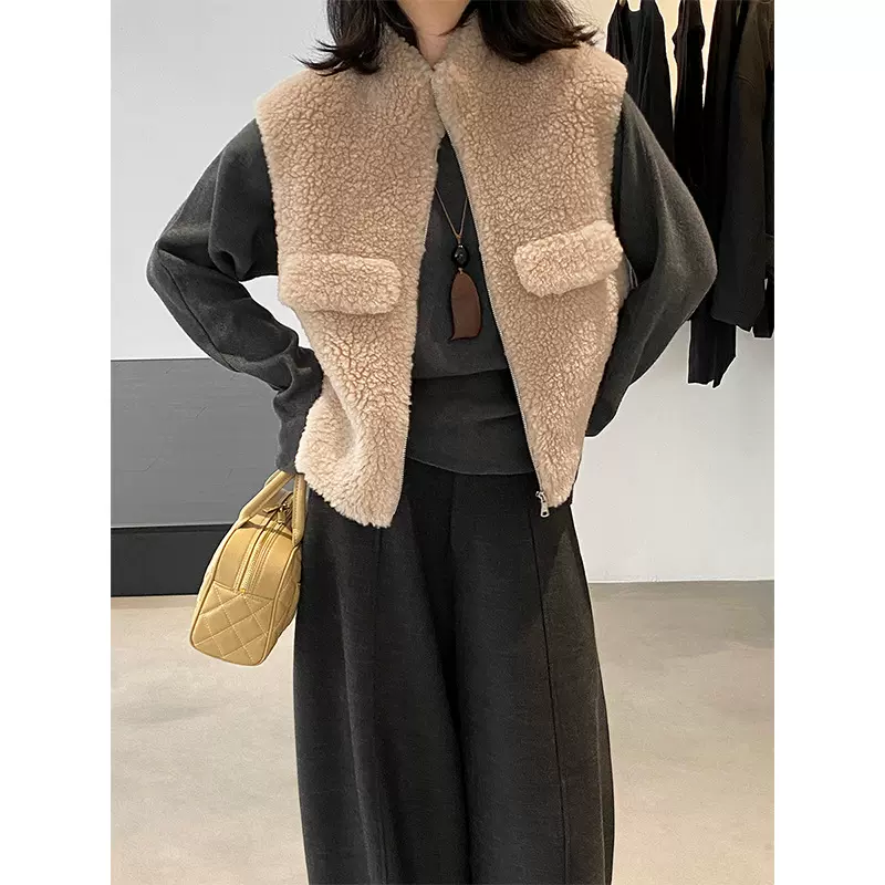 江左 奶呼呼！10羊羔毛立领保暖拉链外穿毛绒皮毛一体马甲 6387