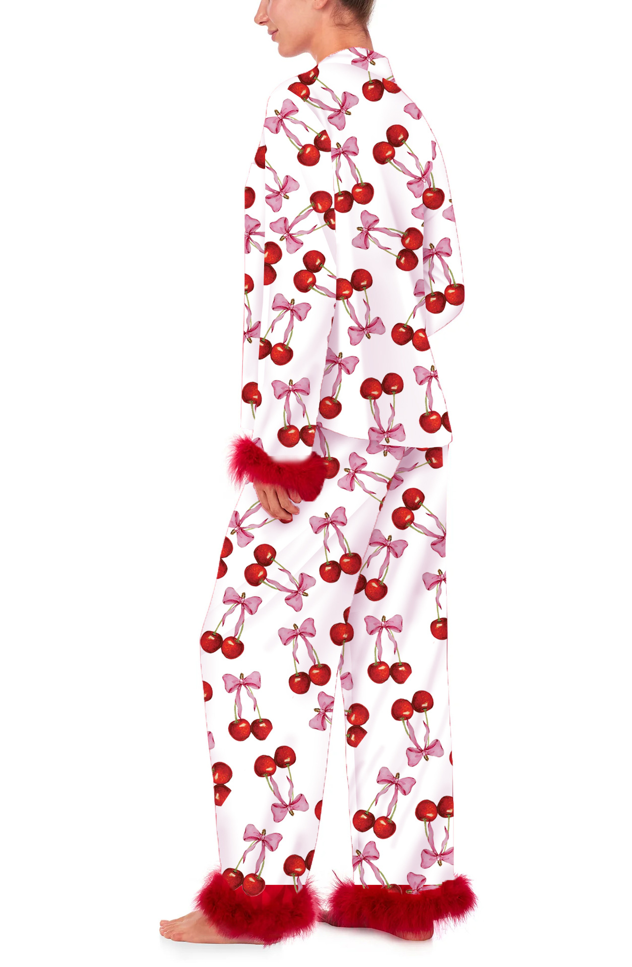 Women's Cherry Bow Knot Raw Hem Pant Co-ord Set Two-Piece Sets display picture 10