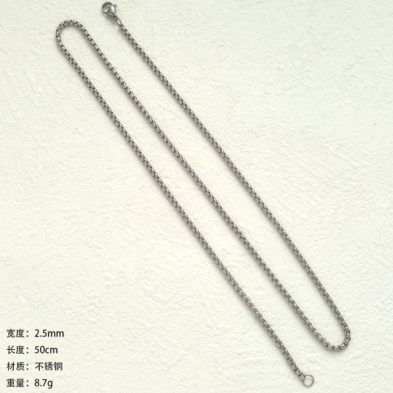 クロスボーダー diy ネックレスステンレス鋼チェーンスクエアパールネックレスメンズファッションネックレス工場直接販売|undefined