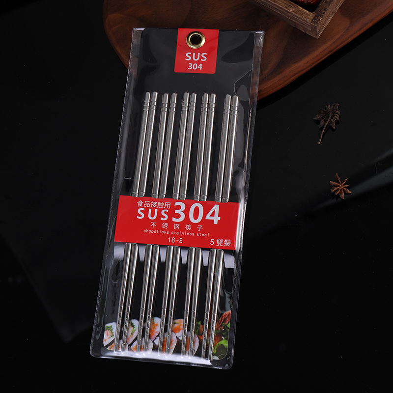 304 palillos de acero inoxidable aislamiento de calor del hogar chino antideslizante inoxidable palillos de seis anillos 5 pares traje de regalo fábrica al por mayor