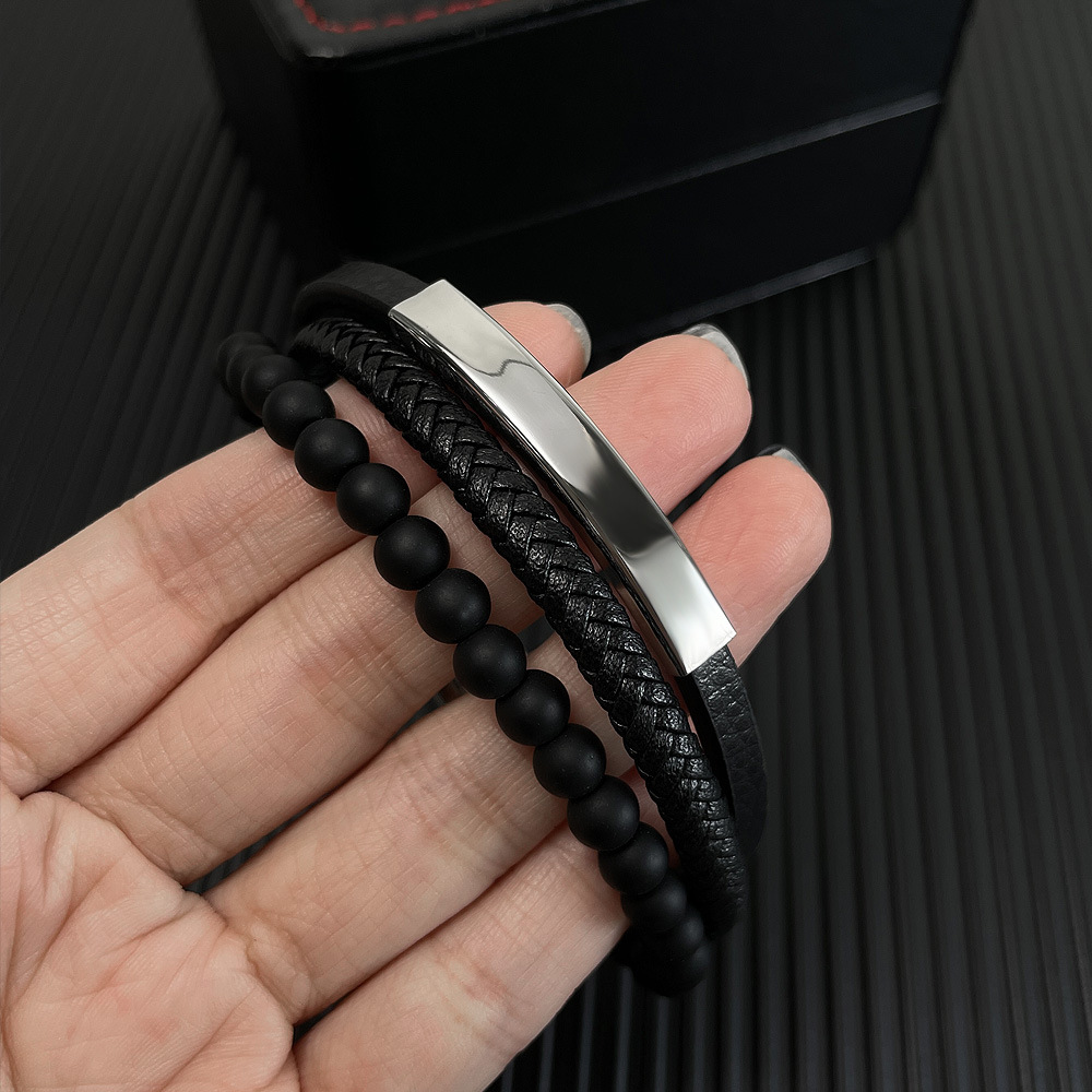 304 Stainless Steel, Pu Leather Material Simple Style Geometric 304 Stainless Steel Pu Leather Irregular Plating Men's Bracelets Men Cord & Leather Bracelets