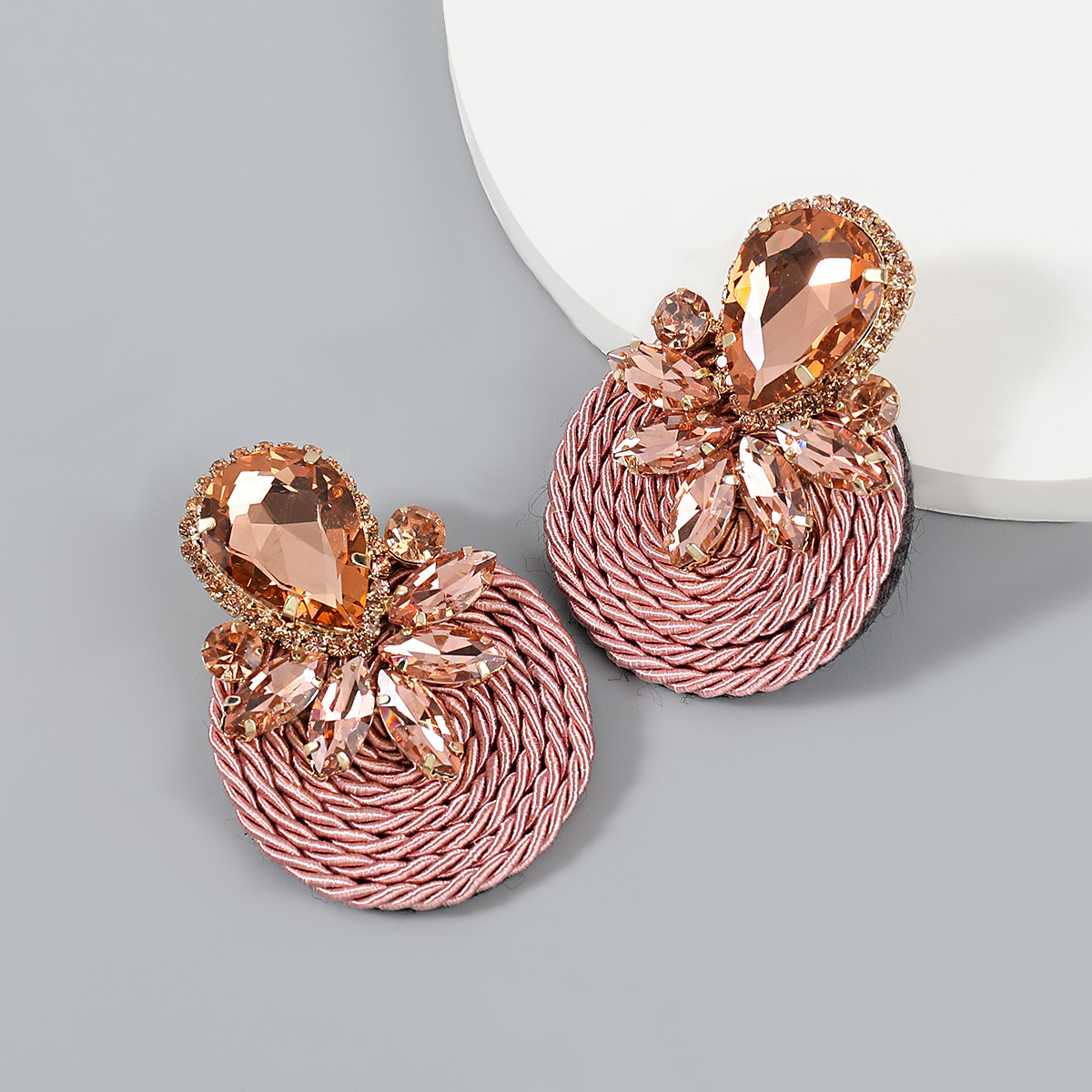 30g Weight Iron Ear Needle Material Rhinestones, Glass Inlay Material Ear Studs Classification 1 Pair Quantity Holiday, Party Occasion Polyester, Glass Material Color Block Pattern Unisex Gender Braid Design Ethnic Style, Shiny Style 1 Pair Ethnic Style Shiny Color Block Braid Polyester Glass Rhinestones Glass Ear Studs 8