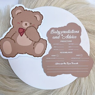 Temu New Product in Stock Bear Card Baby Baptism Card Gender Reveal Can Write Newborn Wish Card Double-Sided