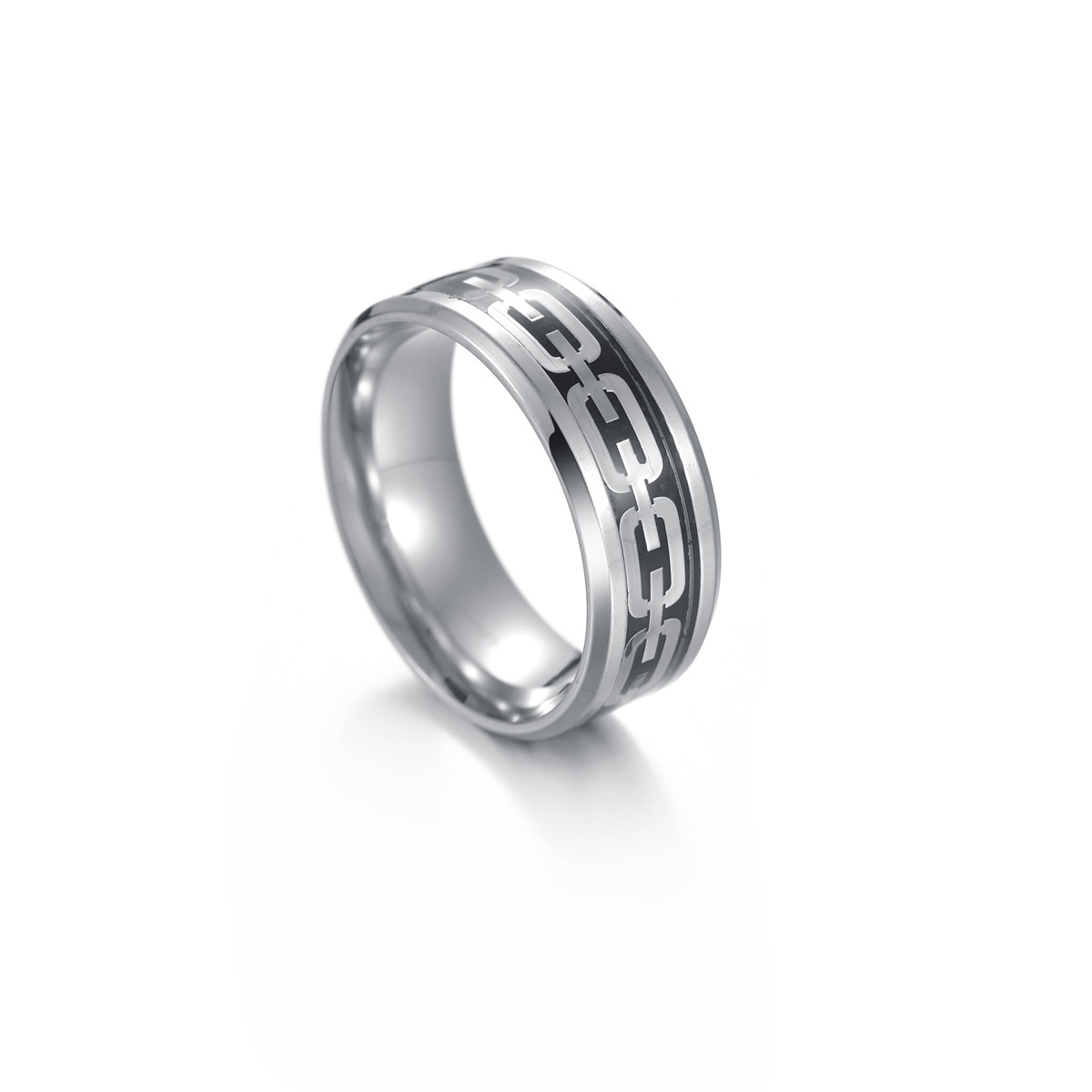Men's geometric cutout personality chain ring Men's 316 stainless steel ring_voghion.com