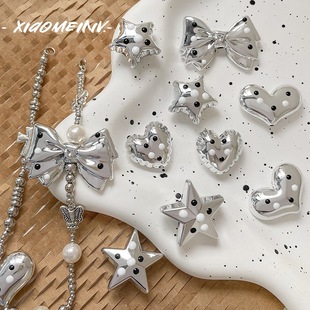 Ins Acrylic Y2K Silver Heart Star Bow Beads Loose Beads DIY Handmade Bracelet Necklace Beading Material