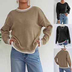 対外貿易秋と冬の新しいクロスボーダーヨーロッパとアメリカの服コントラストカラーステッチカジュアルプルオーバールーズセーターレディーストップス