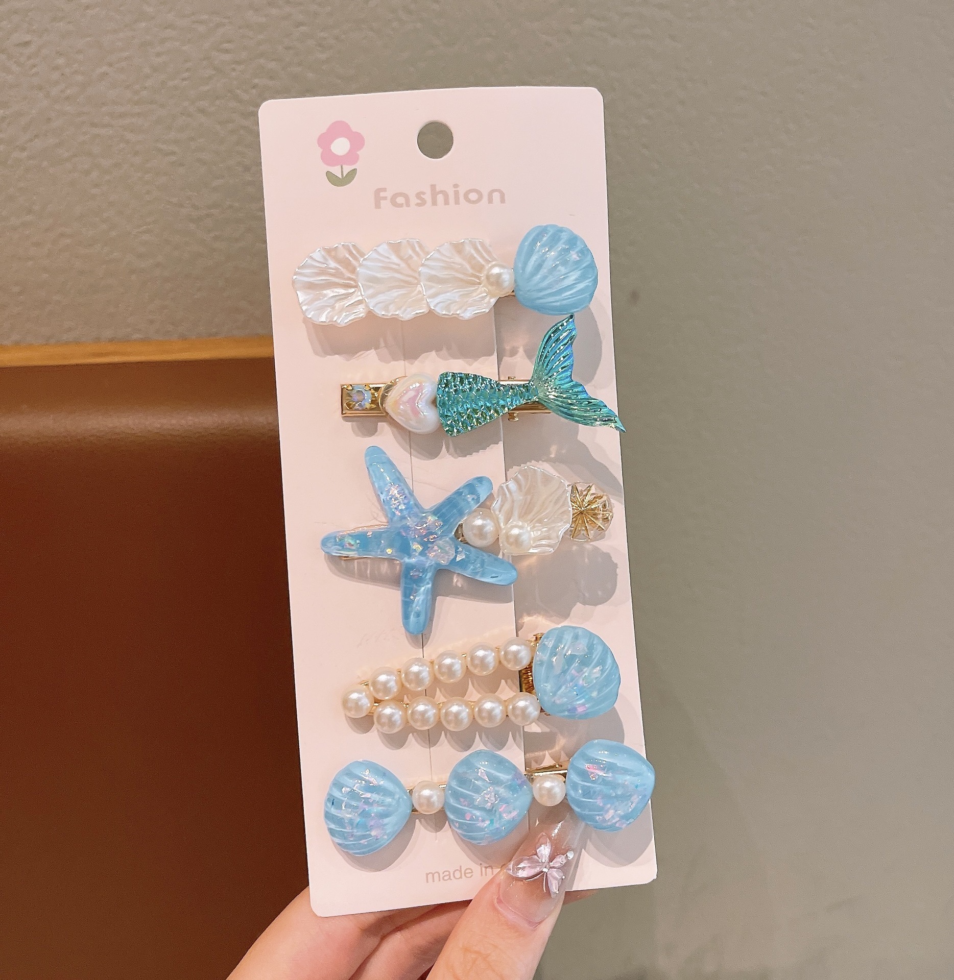 F8462 - 3 # Blue Fishtail Shell Set de cinco piezas