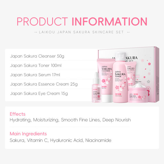 LAIKOU Cherry Blossom Skin Care suit 5-piece Gift Box Facial Care Box Hydrating and Moisturizing Skin Care Products