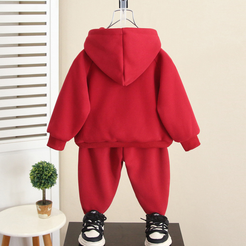 6979 traje de suéter de terciopelo para niños 2025 otoño e invierno nuevo suéter grueso para bebés traje deportivo de dos piezas para niños