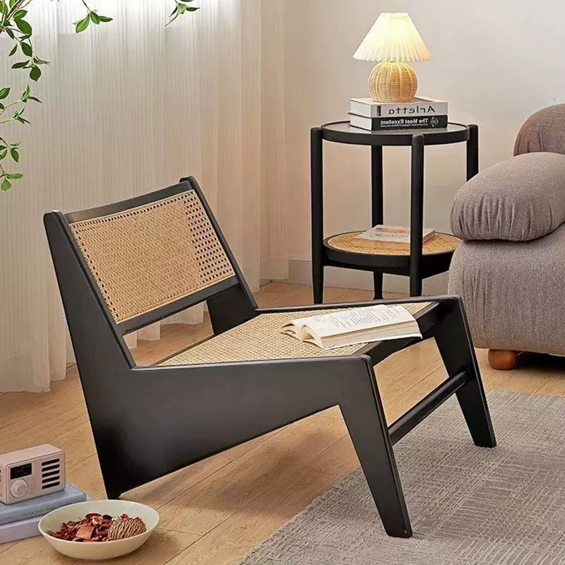 Кресло-реклайнер, ленивое кресло, скандинавский дизайн Чандигарх, балконный дизайнерский отдых, одноместное кресло из массива дерева в стиле ваби-саби, плетеное кресло