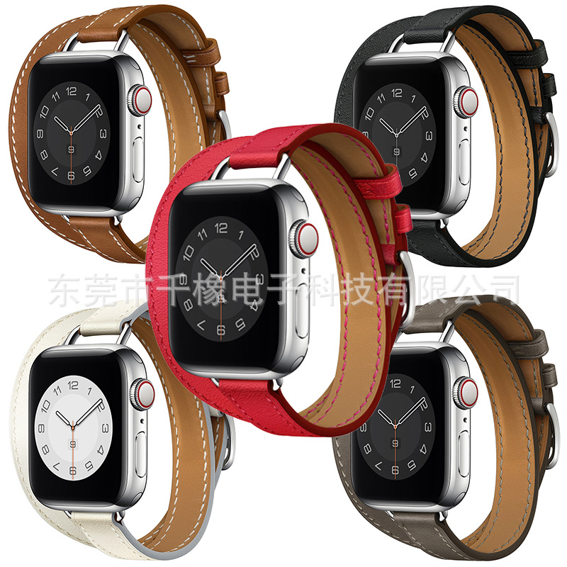 Spot suitable for Apple Watch iWATCHS7 strap leather double -circle…