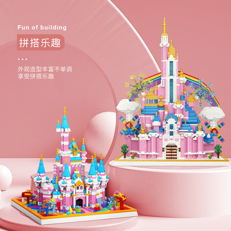 Moyu 92030 Pink Unicorn Castle Micro Granules Bloques de construcción ensamblados Adornos Juguetes del Día del Niño para niñas