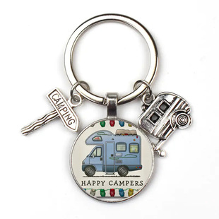 Happy camper Time Gem Keychain Good Friends Happy Wild Camping Pendant Cross-border Hot Sale