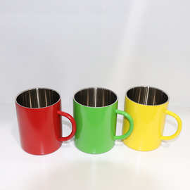 厂家直供304不锈钢马克杯带盖双层隔热杯家用茶杯水杯涂层杯杯子