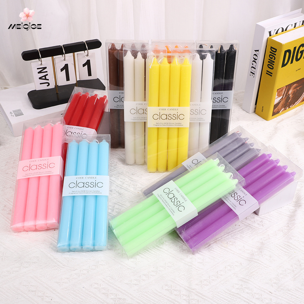 4 unids/caja cono vela 2,2*25cm Internet Celebrity Europea rojo y blanco barra larga vela cena occidental restaurante Pilar cera