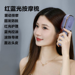 電気頭皮マッサージコームアプリケーターブルーライトヘアコーム健康開発ヘアガイド液体育毛器具赤色光育毛コームパープル