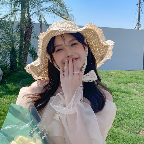 Straw hat for women, summer vacation beach sand sun hat, Japanese INS style, lace edge, large brim to make face look smaller