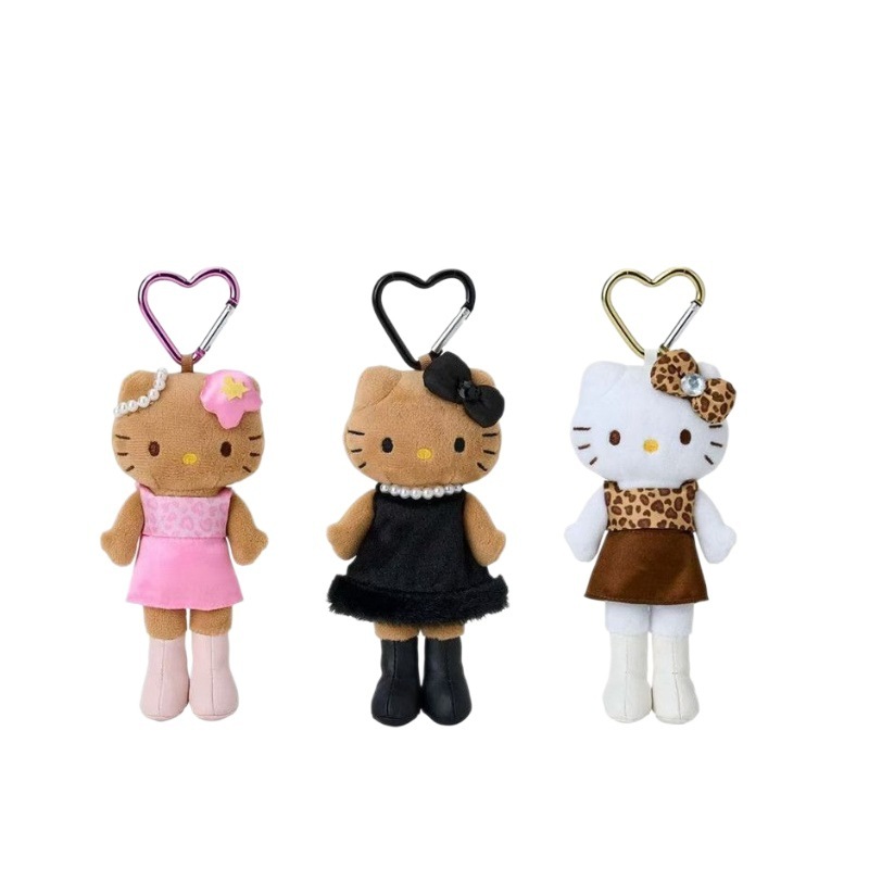日本の新しいサンリオロングレッグヒョウ柄キティぬいぐるみガールハートバッグペンダント|undefined