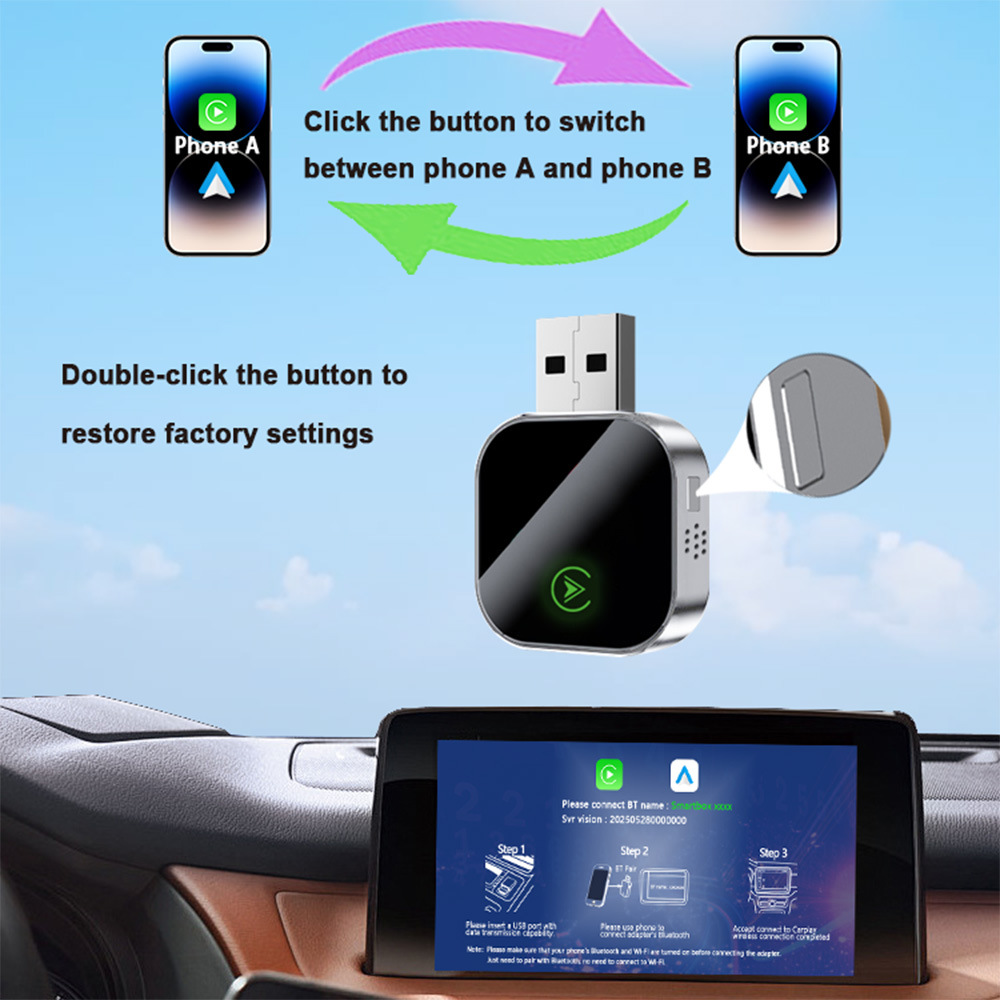 Upgraded Metal Carplay Box Wired to Wireless Android Auto Two-In-One Adapter Car Interconnection
