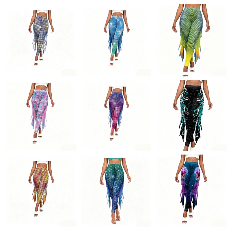 Halloween European and American new style Little Mermaid cosplay costume mermaid pants, digital print yoga butt-lifting leggings for women Halloween European and American new style Little Mermaid cosplay costume mermaid pants, digital print yoga butt-lifting leggings for women